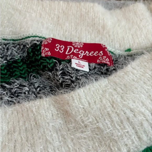 33 Degrees Elf Sweater Dress size L. Green and White Stripes with Red Bow - Picture 5 of 6